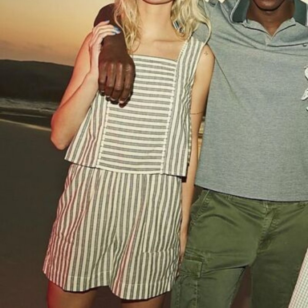 Old Khaki Women Tully Linen Playsuit Striped Printed Romper XL